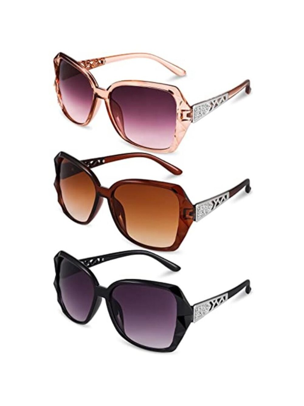 3 Pack Rectangle Sunglasses for Women Oversized Vintage Sunglasses Driving Sun